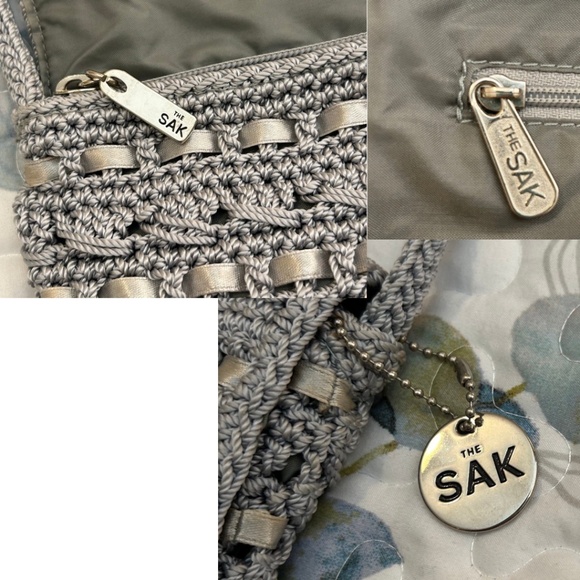 Like New The SAK Crochet Crossbody with Satin Ribbon Silver Grey Flap/Zipper - Picture 7 of 14